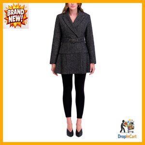 Textured Wool Blend Flared Coat With Belt Elegant Chic Classic Outerwear